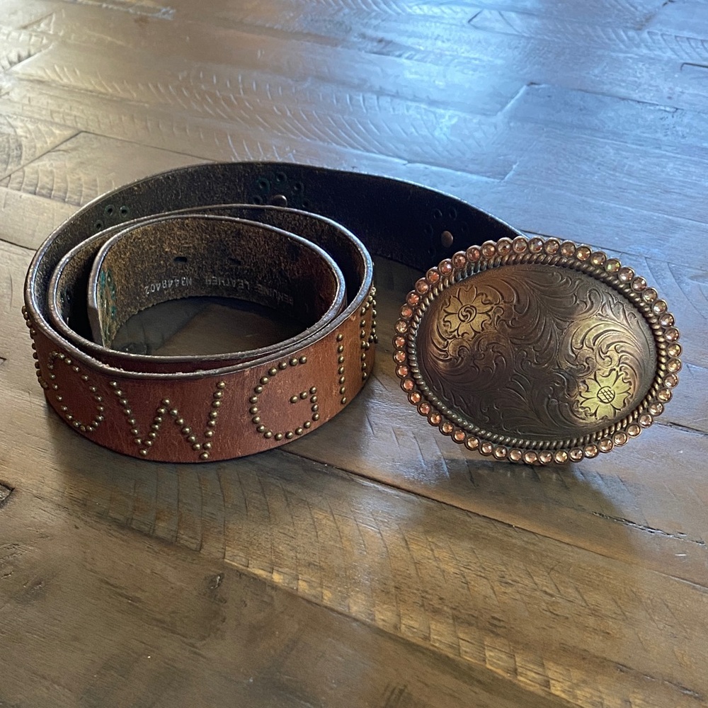 Brown Leather Belt with Ornate Buckle